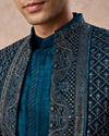 Manyavar Men Teal Blue Georgette Elegance Indo Western