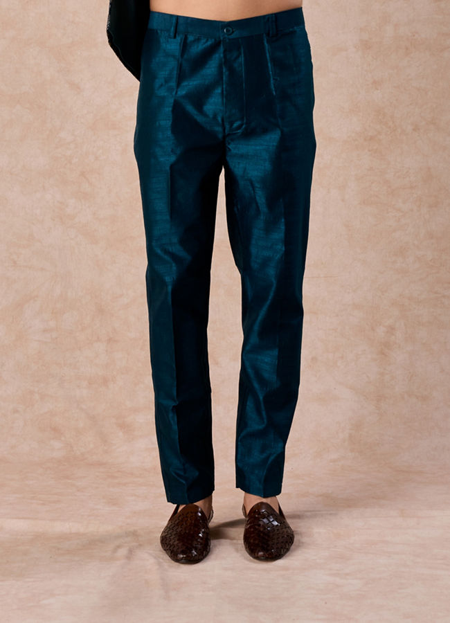 Manyavar Men Teal Blue Georgette Elegance Indo Western