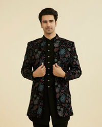Manyavar Men Black Velvet Indo Western