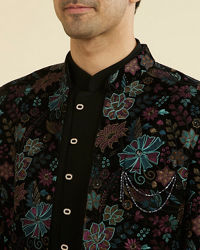 Manyavar Men Black Velvet Indo Western