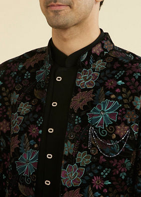 Manyavar Men Black Velvet Indo Western