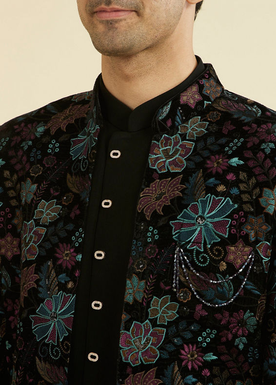 Manyavar Men Black Velvet Indo Western