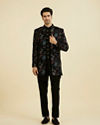 Manyavar Men Black Velvet Indo Western