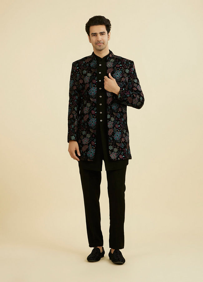 Manyavar Men Black Velvet Indo Western