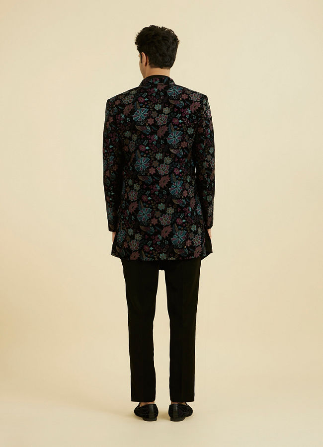 Manyavar Men Black Velvet Indo Western