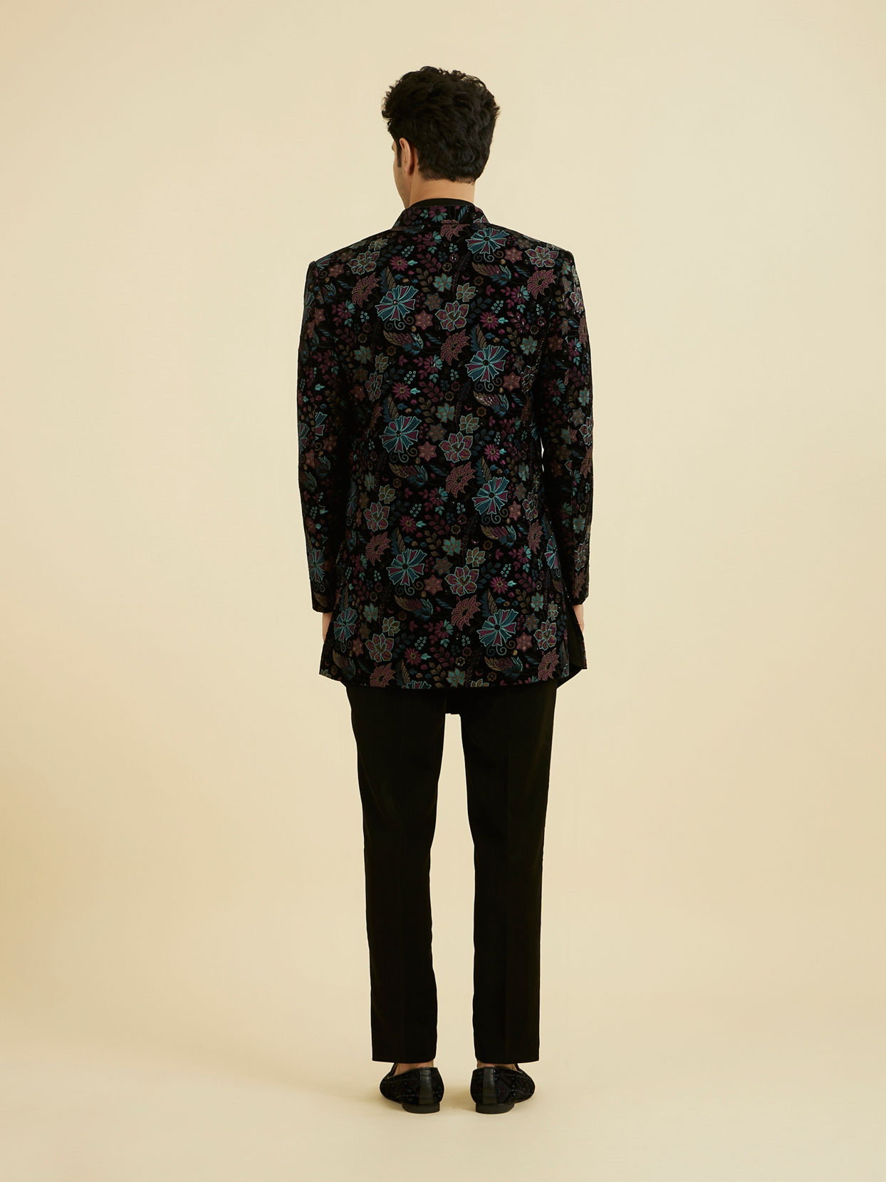 Manyavar Men Black Velvet Indo Western