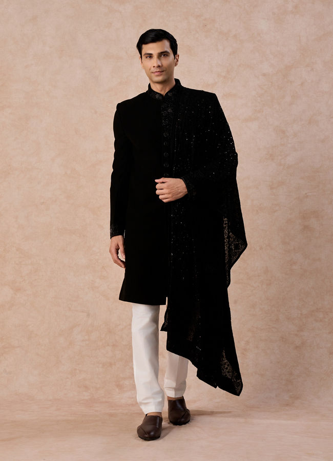 Manyavar Men Black Elegance Indo Western