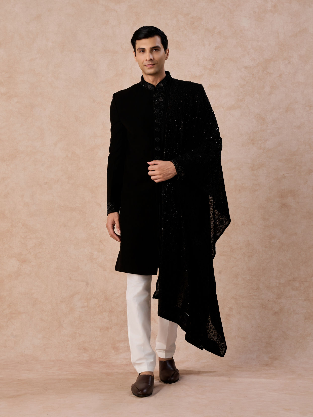 Manyavar Men Black Elegance Indo Western