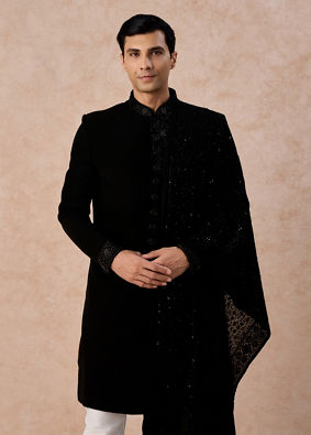 Manyavar Men Black Elegance Indo Western
