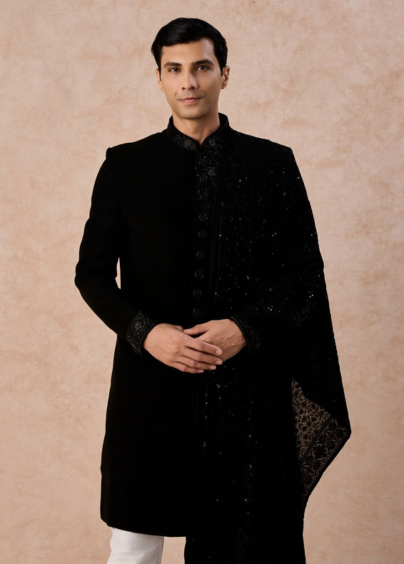 Manyavar Men Black Elegance Indo Western