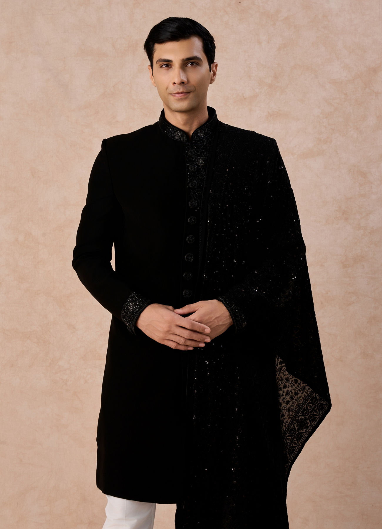 Manyavar Men Black Elegance Indo Western