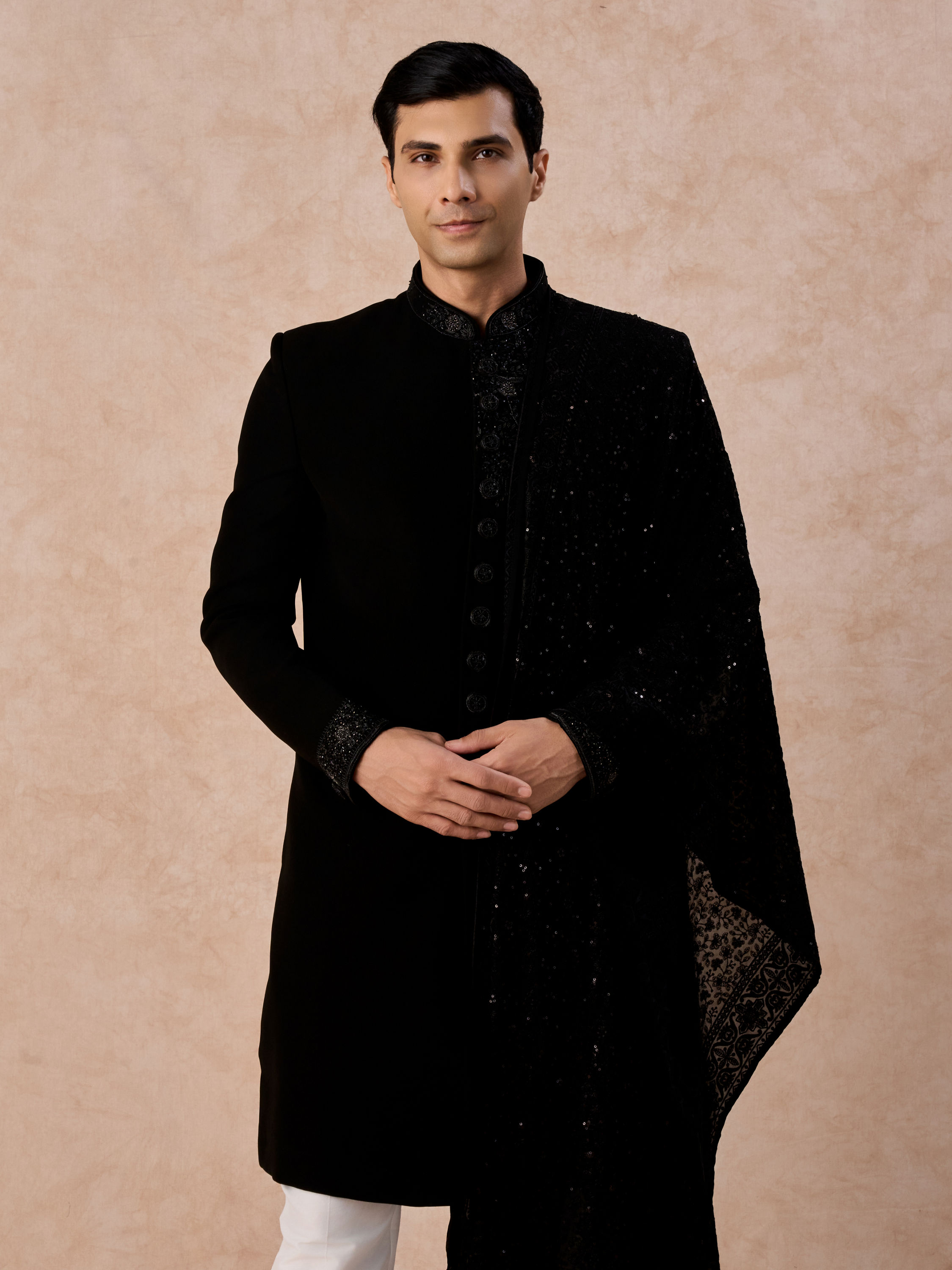Manyavar Men Black Elegance Indo Western
