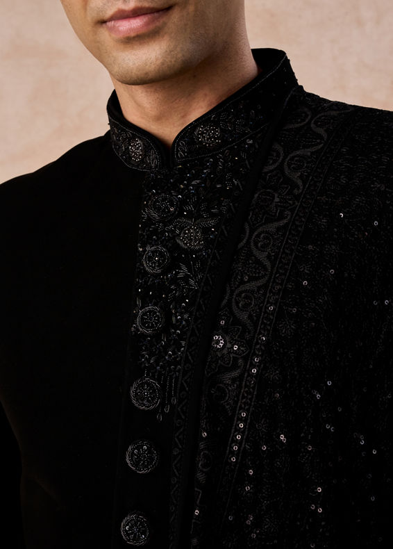 Manyavar Men Black Elegance Indo Western