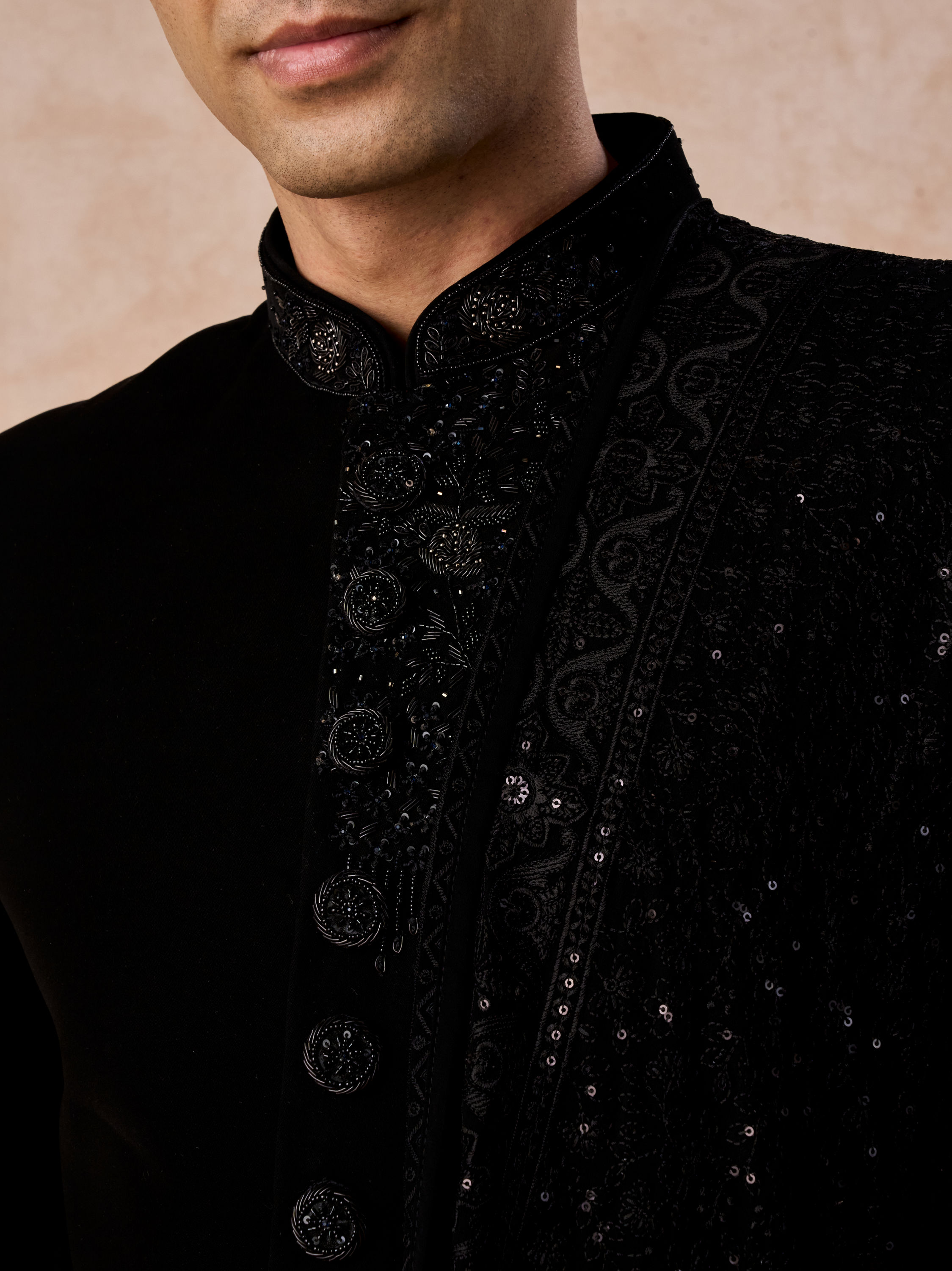 Manyavar Men Black Elegance Indo Western