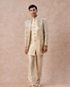 Manyavar Men Regal Beige Net Indo Western