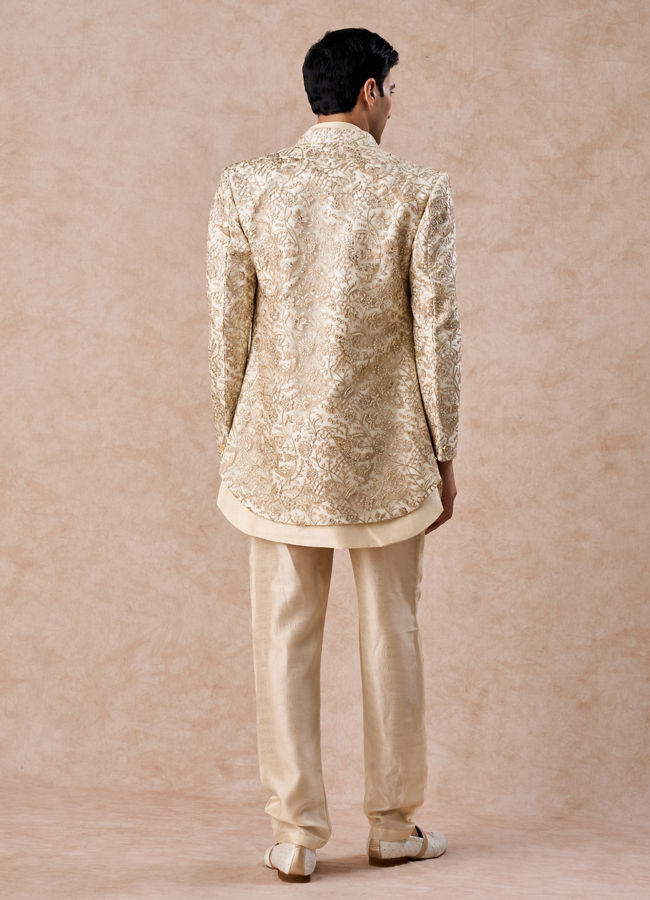 Manyavar Men Regal Beige Net Indo Western