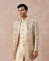 Manyavar Men Regal Beige Net Indo Western