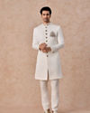 Manyavar Men Glistening Cream Satin Indo Western