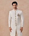 Manyavar Men Glistening Cream Satin Indo Western