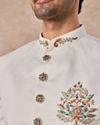 Manyavar Men Glistening Cream Satin Indo Western