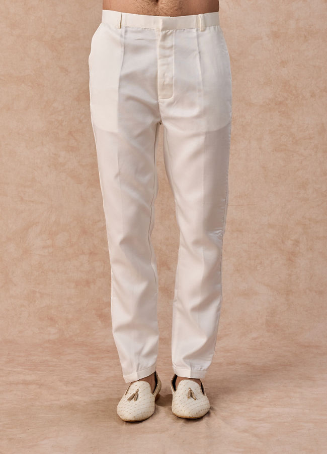 Manyavar Men Glistening Cream Satin Indo Western