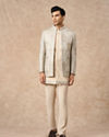 Manyavar Men Beige Blended Viscose Indo Western Embroidery