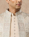Manyavar Men Beige Blended Viscose Indo Western Embroidery