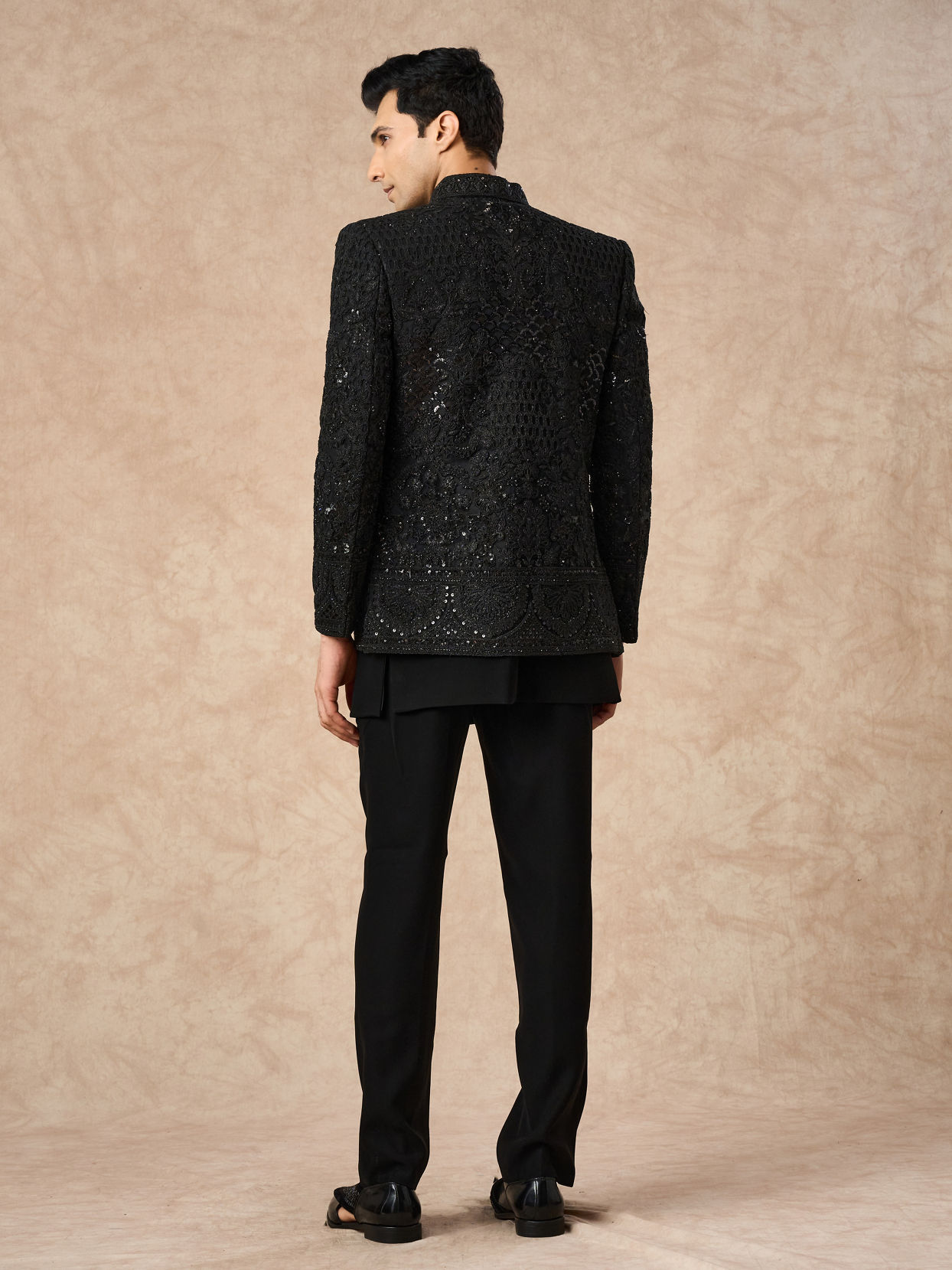 Manyavar Men Black Net Indo Western with Embroidery