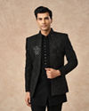 Manyavar Men Black Net Indo Western with Embroidery