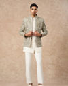 Manyavar Men Pista Green Net Indo Western