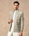 Manyavar Men Pista Green Net Indo Western