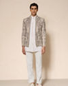 Manyavar Men Vijay's Light Grey & White Net Indo Western Set with Floral Embroidery