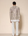 Manyavar Men Vijay's Light Grey & White Net Indo Western Set with Floral Embroidery