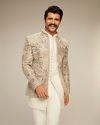 Vijay's Light Grey & White Net Indo Western Set with Floral Embroidery