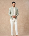 Manyavar Men Aqua Green Net Indo Western with Embroidery