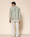 Manyavar Men Aqua Green Net Indo Western with Embroidery