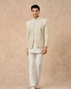 Manyavar Men Cream Net Indo Western Jacket with Embroidery