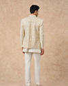 Manyavar Men Cream Net Indo Western Jacket with Embroidery