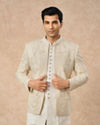 Manyavar Men Cream Net Indo Western Jacket with Embroidery
