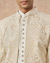 Manyavar Men Cream Net Indo Western Jacket with Embroidery