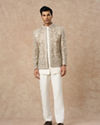 Manyavar Men Beige Net Indo Western with Embroidery
