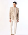 Manyavar Men Beige Net Indo Western with Embroidery