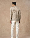 Manyavar Men Beige Net Indo Western with Embroidery