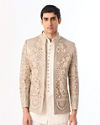 Manyavar Men Beige Net Indo Western with Embroidery