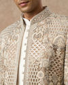 Manyavar Men Beige Net Indo Western with Embroidery