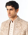Manyavar Men Beige Net Indo Western with Embroidery