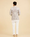 Manyavar Men Vijay's Light Grey & White Net Indo Western Set with Floral Embroidery