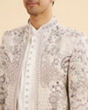 Manyavar Men Vijay's Light Grey & White Net Indo Western Set with Floral Embroidery