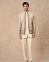 Manyavar Men Beige Net Indo Western