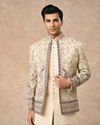 Manyavar Men Beige Net Indo Western